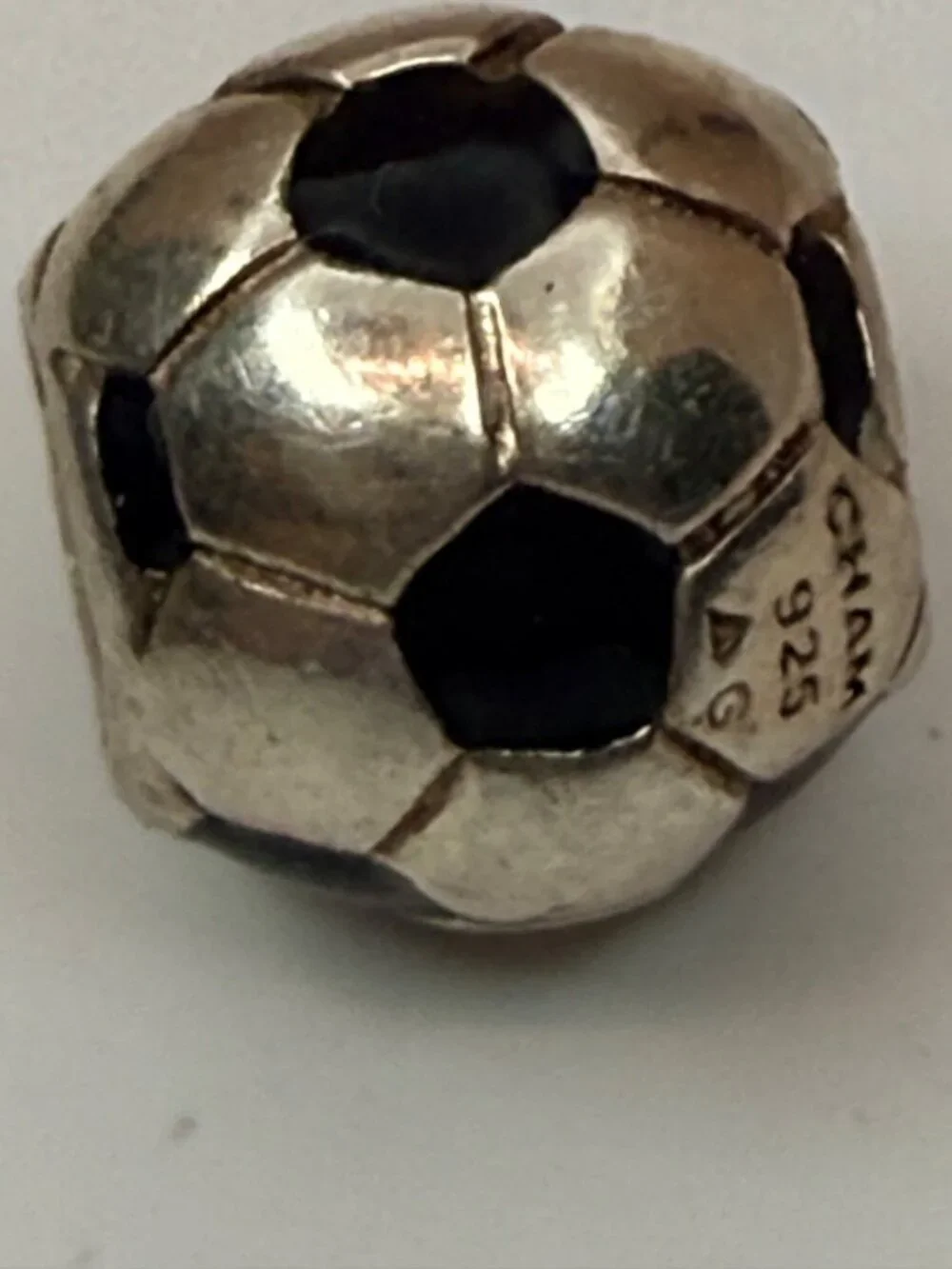 Chamilia Sterling Silver Black Enamel Soccer Ball Charm 925 Threaded